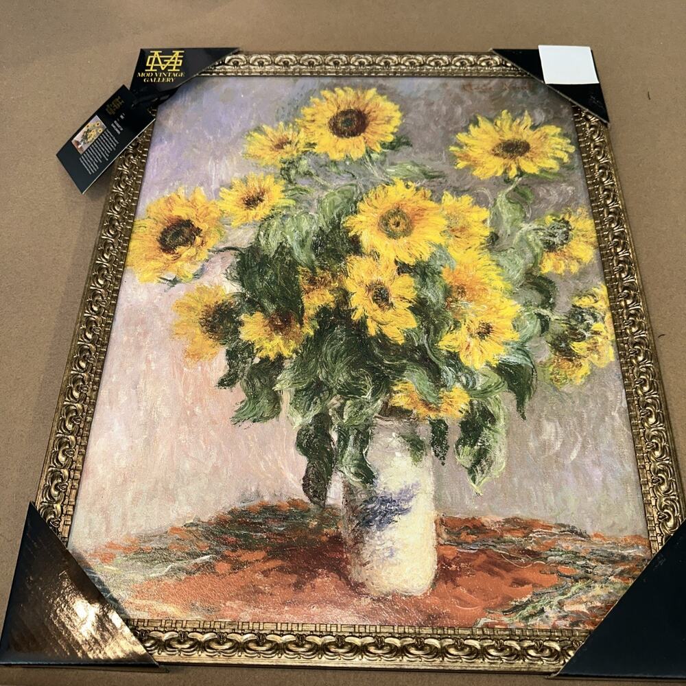 New Mod Vintage Gallery Claude Monet Framed Artwork Bouquet Of Sunflowers 17x22